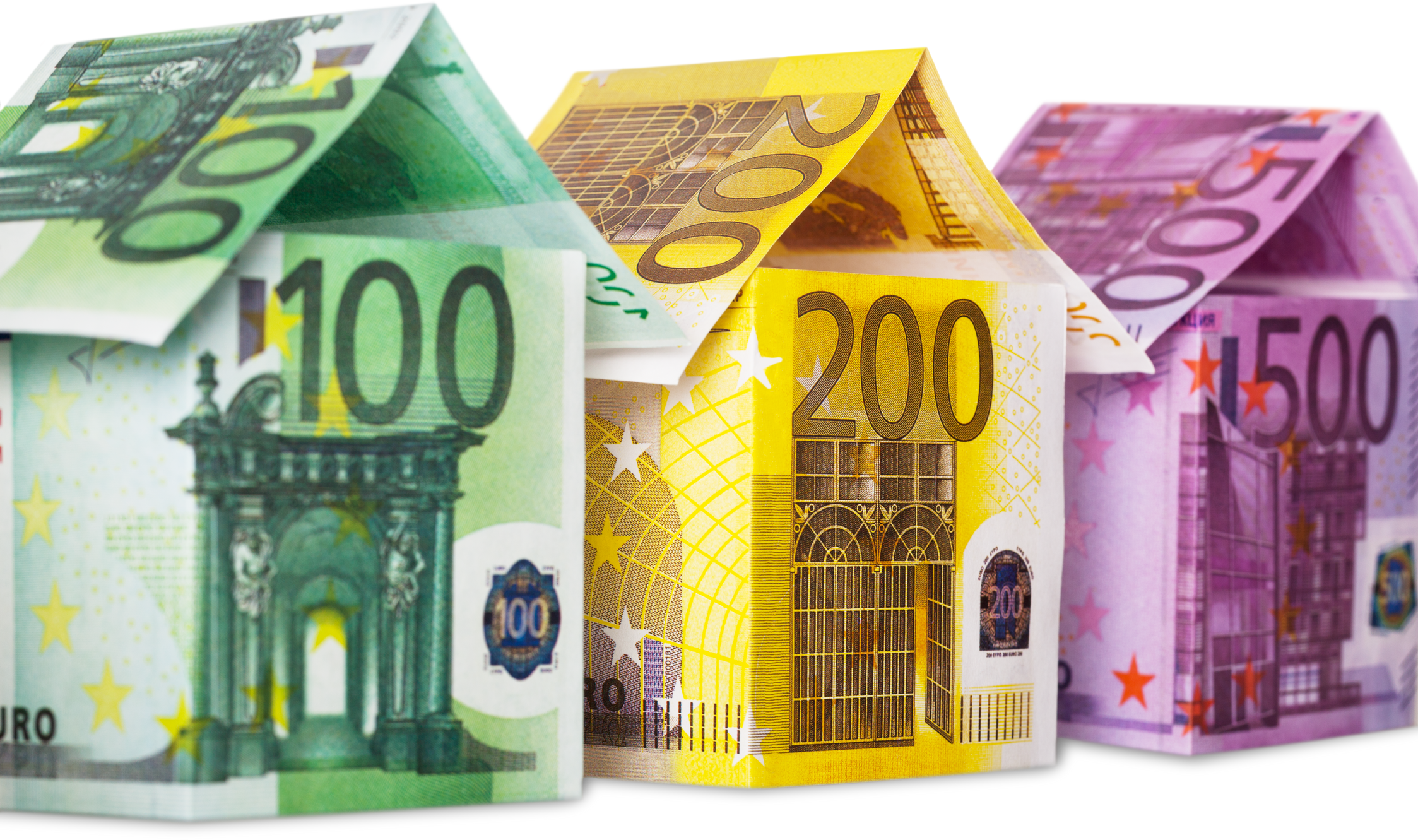 Three Houses Made of Euro Notes 